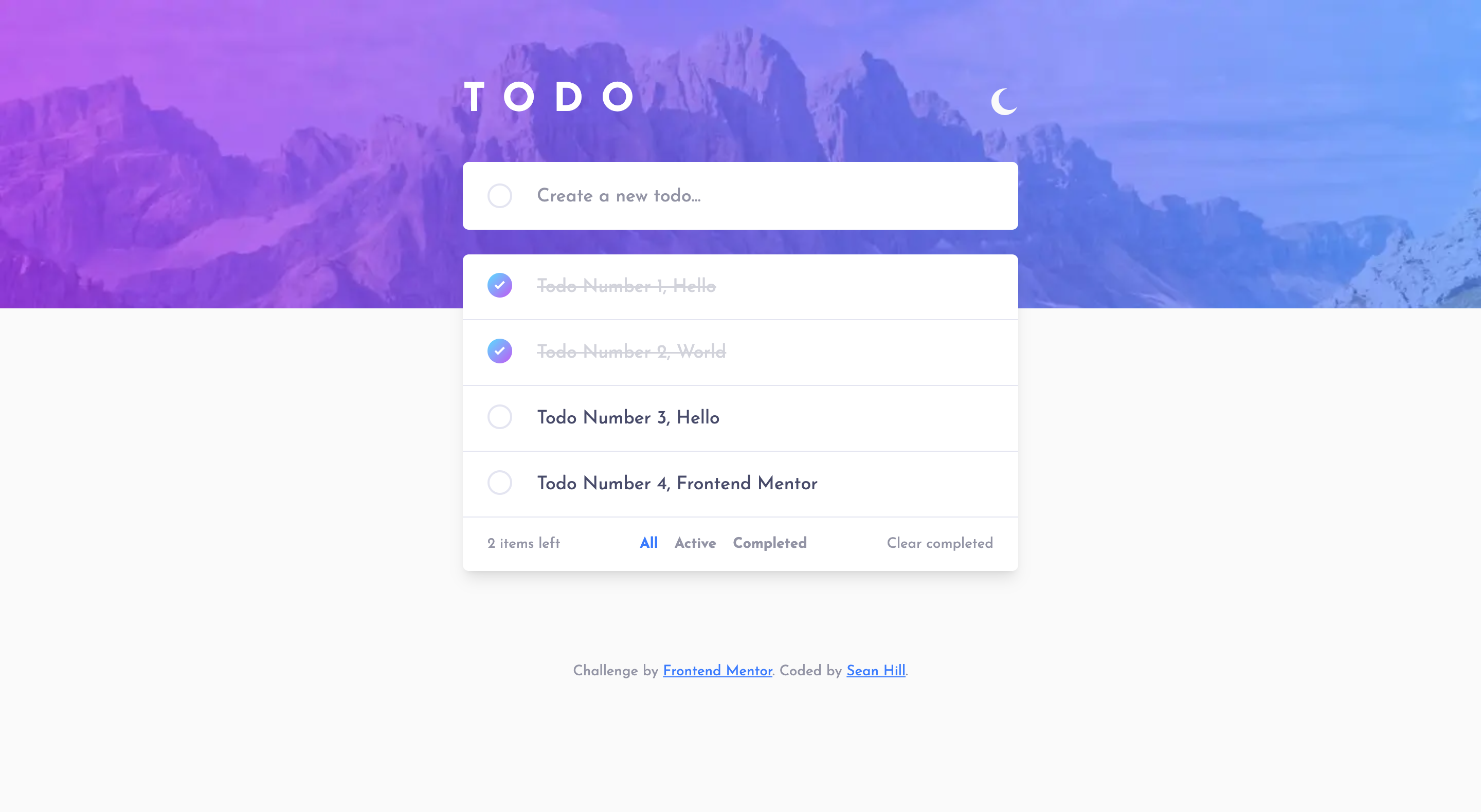 Screenshot of a todo app web interface